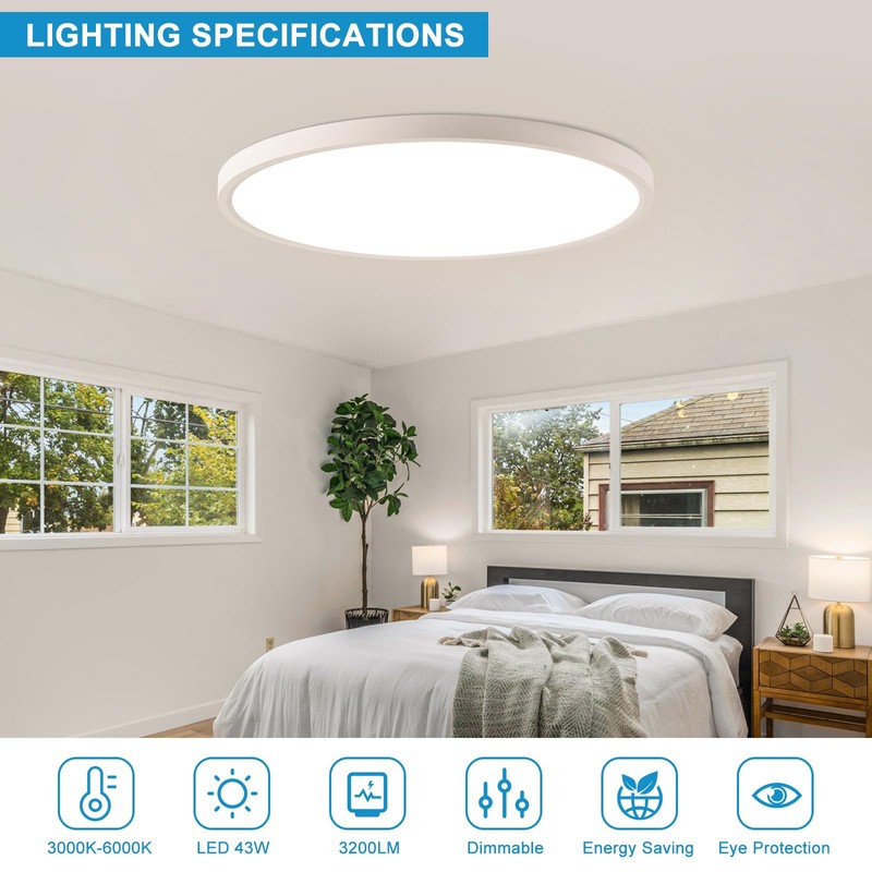 20 Inch White Large LED Flush Mount Ceiling Light, Ultra-Thin,