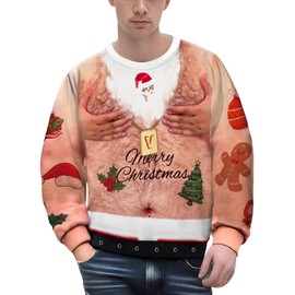 Ella Lust Mens Funny 3D Printed Sweatshirts - Novelty Unisex Hilarious Christmas Jumpers Ugly Xmas Pullover Cat Crewneck Long Sleeve Top Fancy Dress Outfits(Skin,S,1410r)
