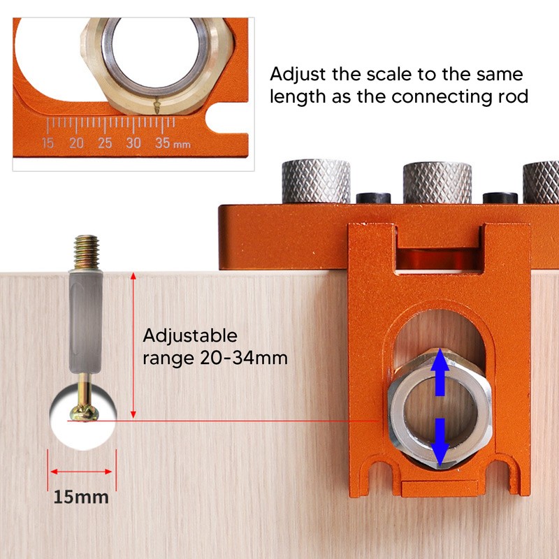 Doweling Jig Drill Kit 3 in 1 Aluminum Alloy Anodized