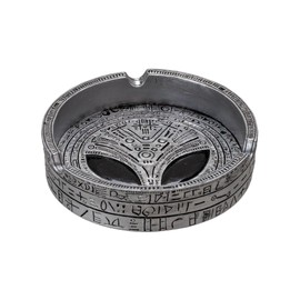 Alien Design Decorative Ashtray, Ancient Hieroglyphic Pattern, Metallic Silver Finish
