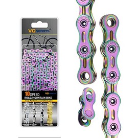 VG SPORTS 6/7/8/9/10/11 Speed Bike Chains,Half Hollow/Full Hollow Lightweight Bicycle Chains for Road Bike/MTB/BMX,Silver/Gold/Titanium/Rainbow 116 Links with Missing Link