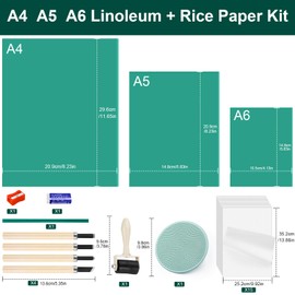 Sheryl&Rain 27 Piece Linoleum Plates Lino Printing Set, Rubber Stamp Linocut with 15 Pieces Rice Paper for Beginners, Soft Rubber Lino Printing Plate (A4+A5+A6) for Art Creation and Stamp Carving