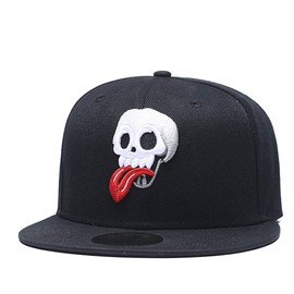 White Skull Skeleton Face Embroidery Snapback Hat , Men's Adjustable Flat Bill Baseball Cap Black