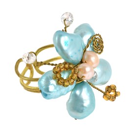 AeraVida Adjustable Ocean Calm Cultured Freshwater Blue Pearl .925 Sterling Silver Statement Ring | Elegant Pearl Jewelry for Women | Unique Ocean-Inspired Silver Ring