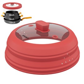 Microwave Splatter Cover, Vented Silicone and Glass Cover Splatter Guard Lid, Food Collapsible Plate Cover Lid with Easy Grip Handle. (Red, 10.8 inch)