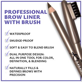 Khasana Long-Lasting Waterproof Eyebrow Pencil with Brush, Sharpenable, Longwear Eyebrow Pencil, Defined Brows, Pigment Brow Pencil. #21 Brown
