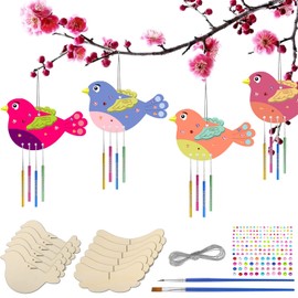 Graplan 34 Piece Wind Chime Craft Set Children 3D Bird Wooden Wind Chime Craft Set Craft for Painting Craft Set Children's Birthday Party for Children Girls Boys