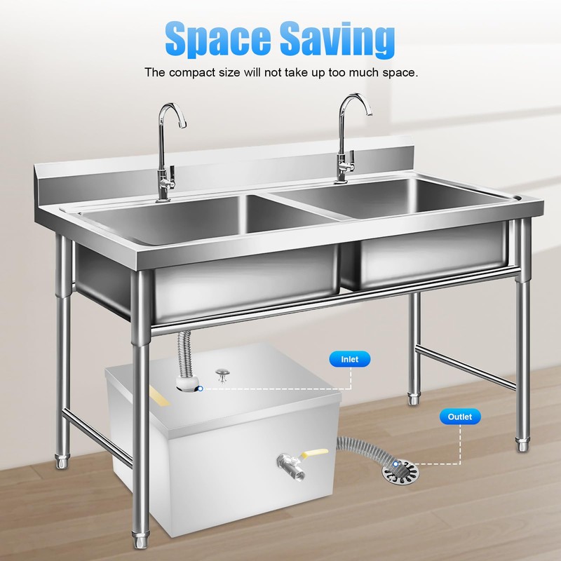 Grease Trap Interceptor, 18-20L Compact Stainless Steel Grease Trap, 4-Stage