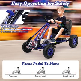 FUTADA Go Kart for Kids, 4 Wheel Off-Road Pedal On Foot Go Cart with Adjustable Seat, 2 Safety Brakes, EVA Tires, Steering Wheels, Outdoor Racer Ride On Pedal Car Gift for Boys & Girls (Blue)