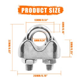 Kyuionty M4 3/16 Inch Stainless Steel Wire Rope Cable Clip Clamp, Wire Rope Clamp U Bolt Saddle Fastener, Pack of 20