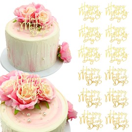 Decoración para tartas Happy Mother's Day - Espejo dorado acrílico, tamaño pequeño, 12 piezas