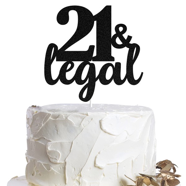 21 & Legal Bye Bye Fake ID - Decoración para tarta de cumpleaños con purpurina en color negro y dorado