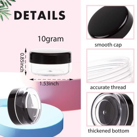 10 Gram Sample Containers with Lids, 10 Pack Sample Jars, Small Cosmetic Travel Container for Makeup, Lotion, Cream, Powder, 10 ML Mini Containers with Black Lids