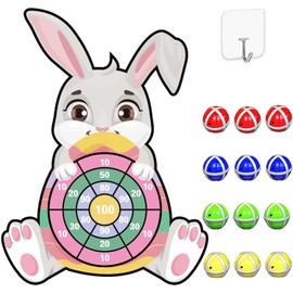 Ostern Spielzeug Geschenke für Kinder, Ostern Häschen Dartscheibe Spielzeug, Ostern Deko, Kinder Klett Dartscheibe mit 12 Klebrigen Bällen Ostern Basteln(76cm)