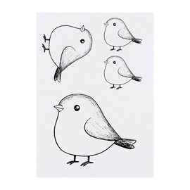 4 x 'Cute Fat Bird' Temporary Tattoos - Water Resistant, Skin-Safe, Non-Toxic Transfers, Mixed Sizes (TO00082174)