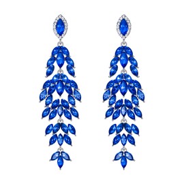 BriLove Women's Wedding Bridal Crystal Multi Marquise-Shape Leaf Cluster Chandelier Dangle Earrings Blue Silver-Tone