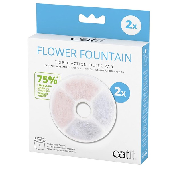 Catit Triple Action Filter Frameless Filter for Catit Flower Drinking Fountains, Pack of 2