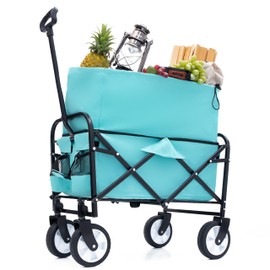 RockRain Heavy Duty Collapsible Wagon Cart: All-Terrain Utility Cart with 3-Pcs Liner Set - Foldable & Lightweight for Beach Picnics & Gardening - 360° Swivel Wheels & Rust-Resistant Frame