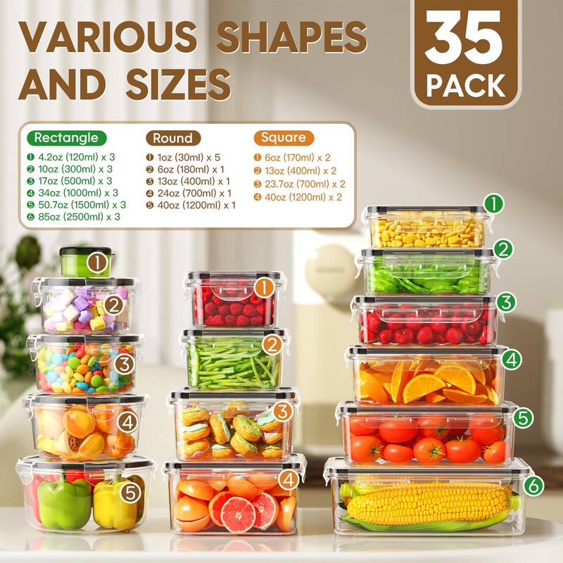 70 PCS Food Storage Containers with Lids Airtight (35 Containers