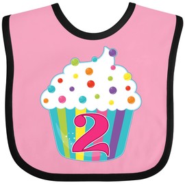 inktastic 2nd Birthday Cupcake Baby Bib Pink and Black 285bb