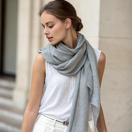 LA FERANI Summer Scarf Women's Cashmere Thin Neckerchief Stole 200 x 70 cm Light Transparent White Black Envelope Scarf Pashmina for Summer Spring Casual Business Style Wedding Gift for Her, gray