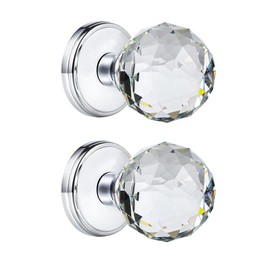 CLCTK 2 Pack Crystal Glass Dummy Door Knobs, Round Half-Dummy Door Knob for Hall Closet, Polished Chrome