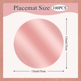 100 PCS Rose Gold Round Paper Placemats Shiny Mirrored Disposable Charger Decorative Place Mats Tablemats for Birthday Bachelorette Wedding Bridal Shower Valentines Day Party Dinner Table Decor