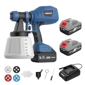 NANWEI Cordless Paint Sprayer with Battery 2 X 4000mAh, HVLP Spray Gun with 1200ML Container,with 4 Nozzles and 3 Patterns, Paint Sprayer Gun for House Furniture Cabinets Painting