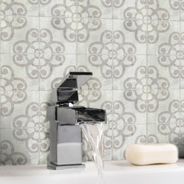 THE NISHA 24 PC Pack (4 X 4) Thin Art Artistic Bohemian Peel and Stick Wall Sticky Backsplash Vinyl Waterproof Removable Tile Sticker Decals for Bathroom & Kitchen, 4x4 Inch, Beige Stone Flower 2011