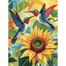 Yomiie 5D Diamond Art Kits for Adults, Hummingbird Diamond Painting Art Sunflowers DIY Full Round Drill Kits, Embroidery Rhinestone Diamond Crystal Craft Canvas Home Wall Decor 12x16 inch