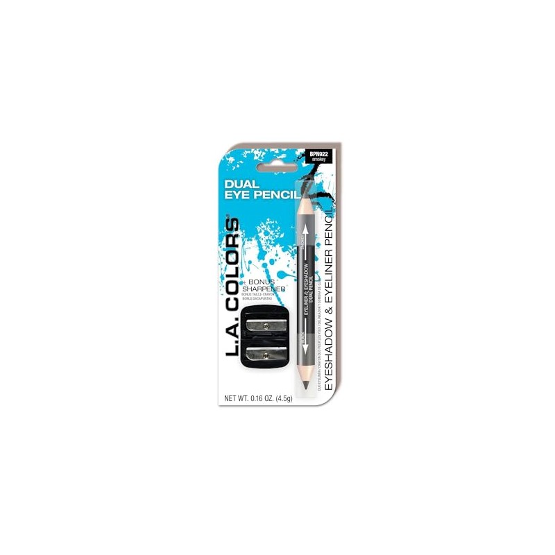 L.A. COLORS Dual Liner & Shadow Pencil w/Sharpener (carded), Smokey