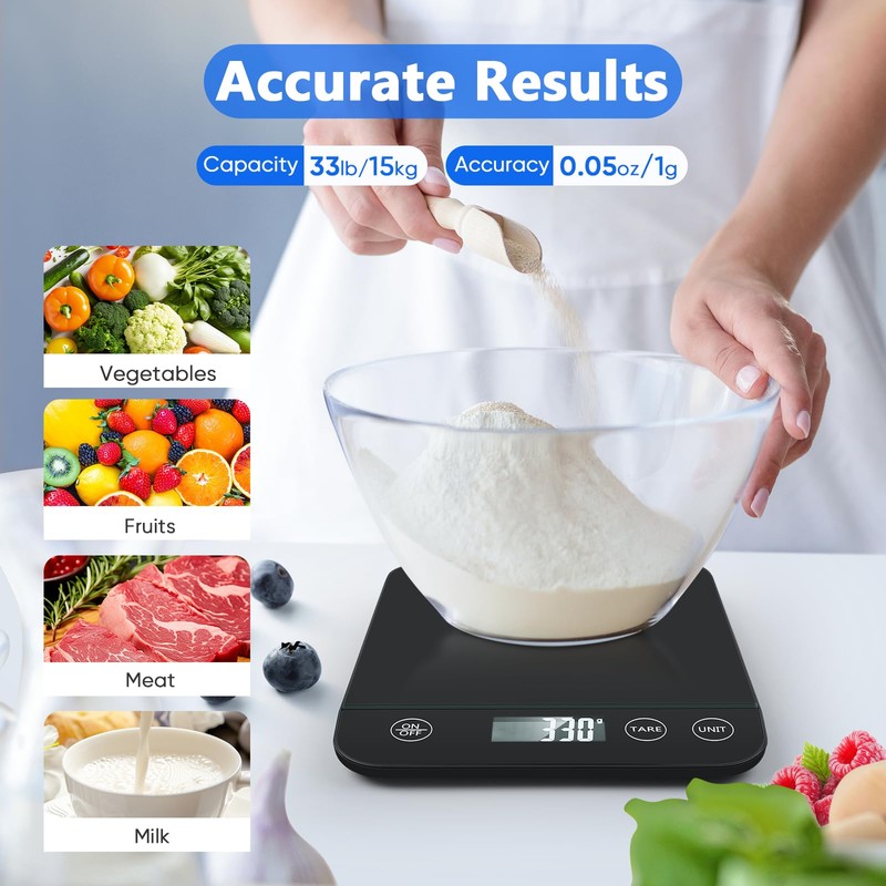 Drcowu Large Food Scale Digital 15kg, Kitchen Scales with Customized