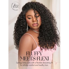 LUVME HAIR Half Wig Kinky Curly Flexi-Fit Invisi Flip Drawstring Wig 200% Density Glueless Wigs 100% Human Hair Natural Black Ready to Go Headband Wig for Women 18 Inches 22 Inches