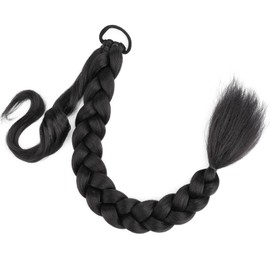 BOBIYA Long Braided Ponytail Extension 30 Inch Pre stretched Braiding Hair Extensions DIY Braid Ponytail Natural Soft Ponytails (Black Brown)