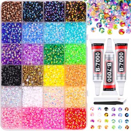 16000Pcs Resin Jelly Rhinestones with Tweezers for Crafting, Mixed-Color 4mm Flatback Gems, Bedazzling Crystal with 3Pcs 10ml B7000 Jewelry Glue for DIY Crafts Clothing Tumblers Shoes Nail Art