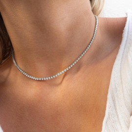 ZAULER Tennis Necklace 14K Gold/Silver Plated, 3-4mm Width Sparking Rhinestone Chain Delicate Tennis Choker Necklace for Women