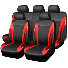 CAR PASS Jelly Leather Car Seat Covers Full Set,Waterproof Automotive Seat Covers for Cars SUV Sedan Truck,Airbag Compatible,Sporty Universal Fit for Cute Women Girl (Black and Red)