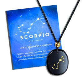 Scorpio Birthstone Healing Crystal Pendant, Onyx November Birthday Zodiac Gifts for Boyfriend Christmas Gift for Best Friends Long Distance Matching Necklaces for Men Women