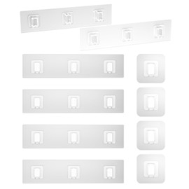 Lsnisni 10 Pack Shower Caddy Adhesive Replacement, Waterproof Shower Shelf Adhesive Strips, Strong Adhesive Flat Hooks for Bathroom Storage Shelves and Kitchen Racks No Drilling, Clear