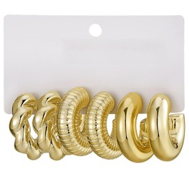 3 Pairs Thick Hoop Earrings for Women Lightweight Hollow Open Hoop Earrings Hypoallergenic Fashion Jewelry Gifts with Ear Pins and Ear Plugs for Women and Piercing Girls (Gold)