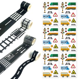 4 Rolls Of Track Highway Tape, 6 Traffic Sign Stickers, Decorative Masking Tape, Parking Scene Stickers, Road Paper Tape, Road Simulation Tape
