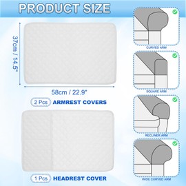 sourcing map 3 PCS Armrest Covers, Couch Arm Cover Furniture Protect Slide Recliner Chair Armchair Covers with Side Storage Pocket for Sofa Recliner, Ecru