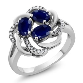 Gem Stone King 925 Sterling Silver Blue Sapphire Ring For Women (2.02 Cttw, Oval 6X4MM, Gemstone September Birthstone, Available In Size 5, 6, 7, 8, 9)