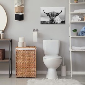 Highland Cow Wall Art Canvas Print Black and White Animal Canvas Picture Framed Art Wall Decor for Bedroom Bathroom (16x24 inch)