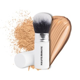 Haute Minute Makeup Glamstick Retractable Powder Brush - Travel Face Makeup Brush for Liquid, Cream Buffing & Blending, Cruelty-Free Bristles