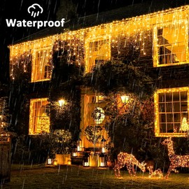 Solar Icicle Lights, 5 m Waterproof Icicle Fairy Lights, 256 LEDs Outdoor Solar Fairy Lights with 8 Modes Remote Control, Christmas Lighting for Yard Garden Party Wedding Christmas Decorations