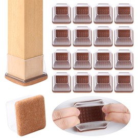 Ezprotekt 24 Pcs XL Square Clear Chair Leg Floor Protectors, Silicone Felt Furniture Pads Caps for Hardwood Floor, Dining Table Bar Stool Leg Protectors Leg Cups Covers (XL Fit: 1.5"-2")