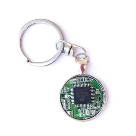Recycled circuit board keychain, round (green)