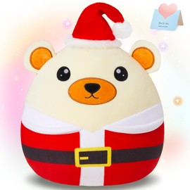 CozyWorld 12" Christmas Bear Soft Plush Pillow Santa Claus Stuffed Animals Squishy Pillows Gifts for Toddler Kids Girls Birthday Party Decrations,