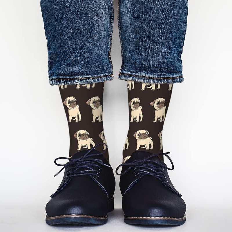 AOYEGO Beige Pug Funny Socks Cute Sad Puppy Bulldog Sit